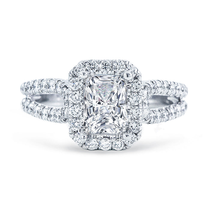 Halo split-shank semi-mount with U-prong set round diamonds. D0.79ct.t.w.