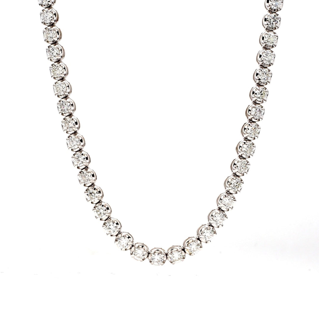 17"" Tennis necklace with 4-prong crown head style (101) round diamonds. D8.88ct.t.w.