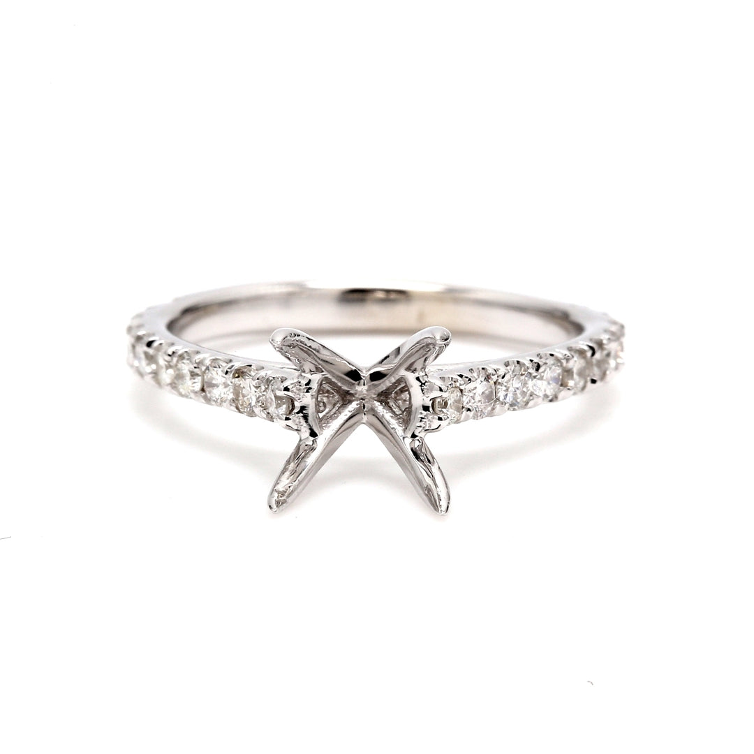 Semi-mount with U-prong set round diamonds. D0.47ct.t.w. Size 6