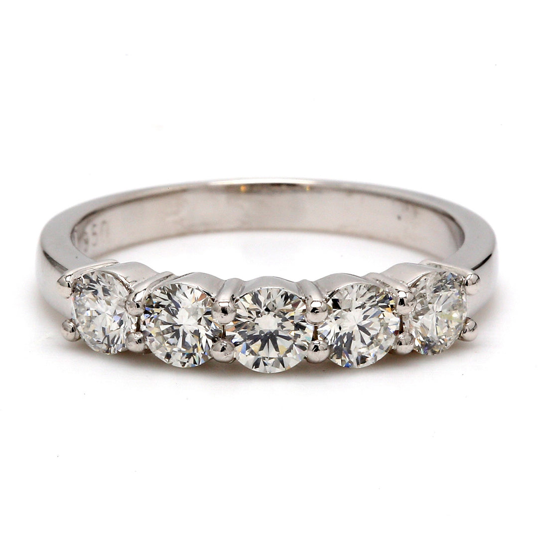 5-stone band with shared prong set round diamonds. D2.04ct.t.w. Size 6.25