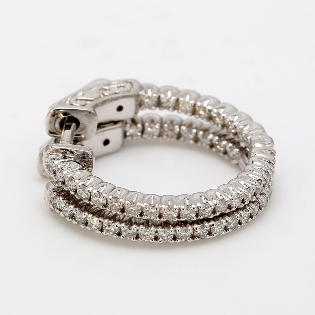1.25"" Inside out hoop earrings with channel set (34) round diamonds & with special spring lock. D1.38ct.t.w.