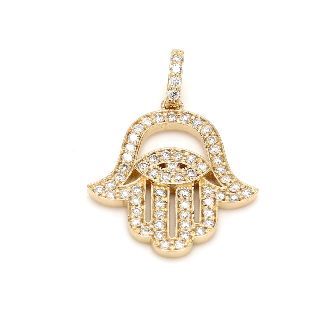 Hamsa pendant in yellow gold with pave set (62) round diamonds. D0.61ct.t.w.