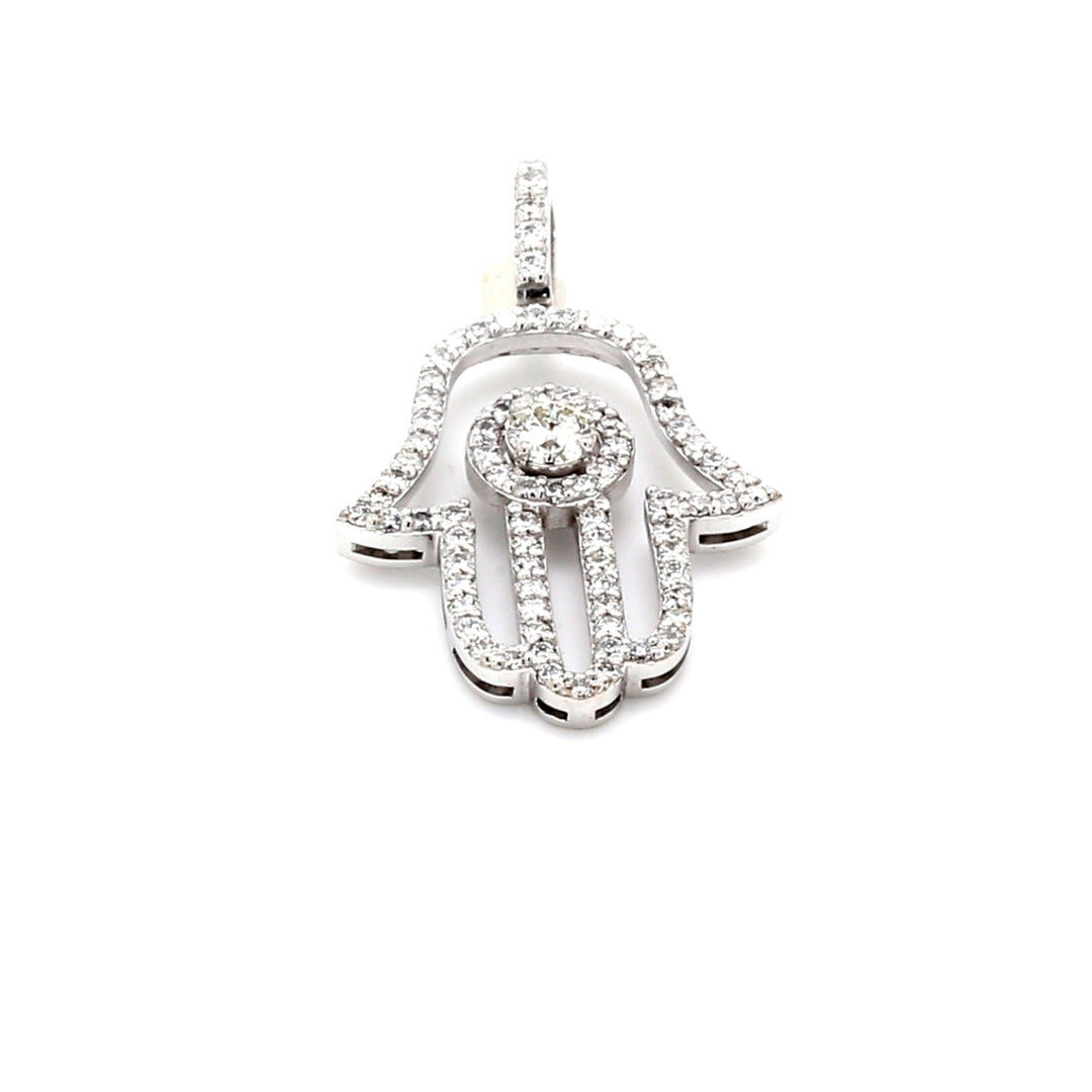 1.25"" Hamsa pendant with prong & pave set (81) round diamonds. D1.10ct.t.w.