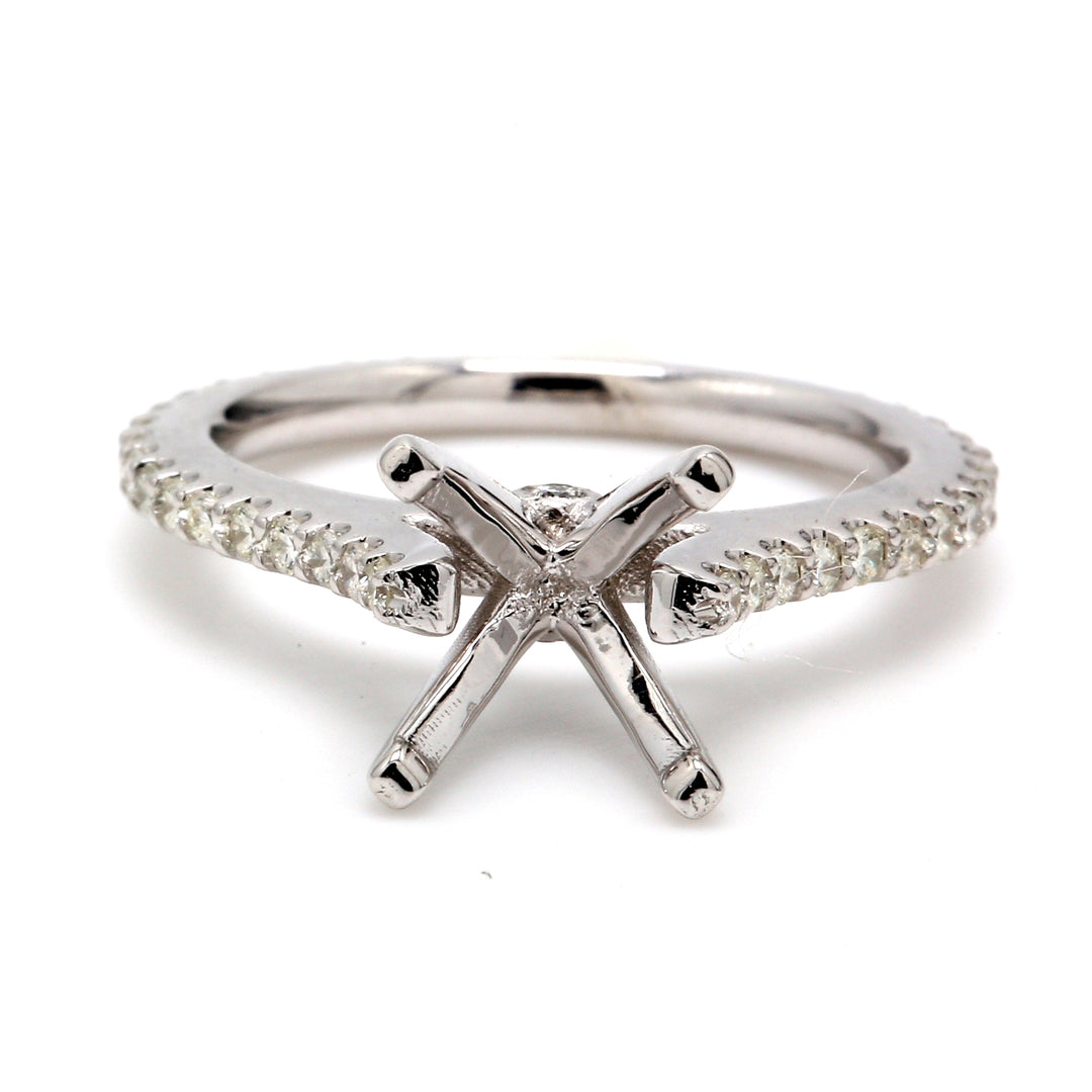 Semi-mount with pre-set (45) round diamonds. D0.45ct.t.w. Size 5.5