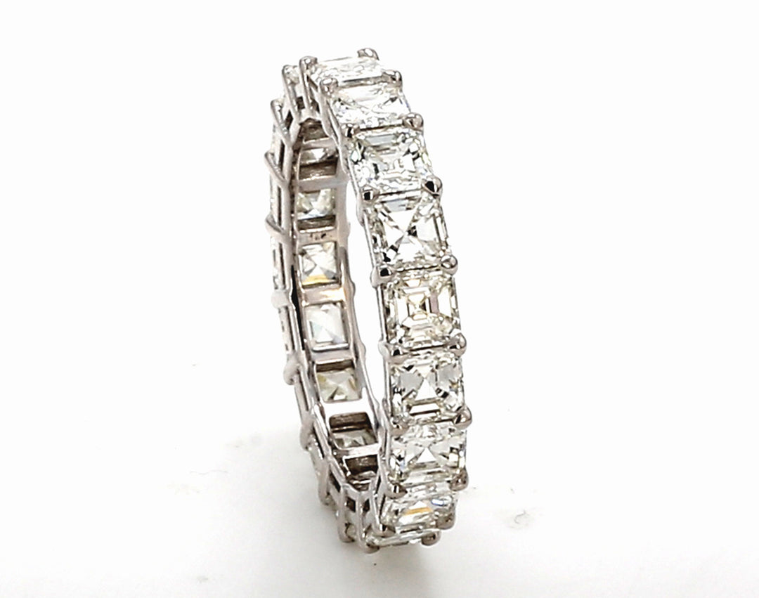 Eternity band in 18K WG with 4-prong set (19) asscher cut diamonds. D3.83ct.t.w. Size 6