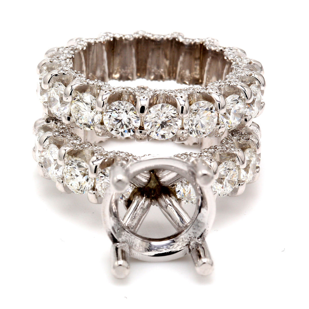Eternity wedding set ring and band with U-prong and pave set round diamonds. D9.51ct.t.w. Size 6
