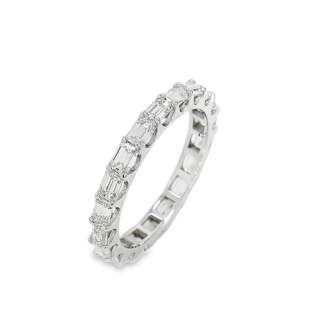 Eternity band east to west style with U-prong set emerald cut diamonds. D1.91ct.t.w. Size 6.25