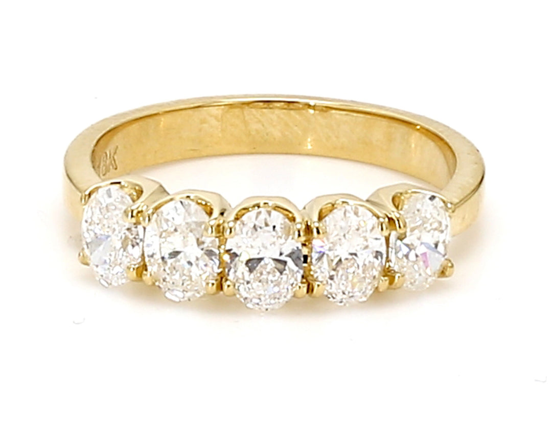 5-stone band in 18K YG with U-prong set oval cut diamonds. D1.20ct.t.w. Size 6