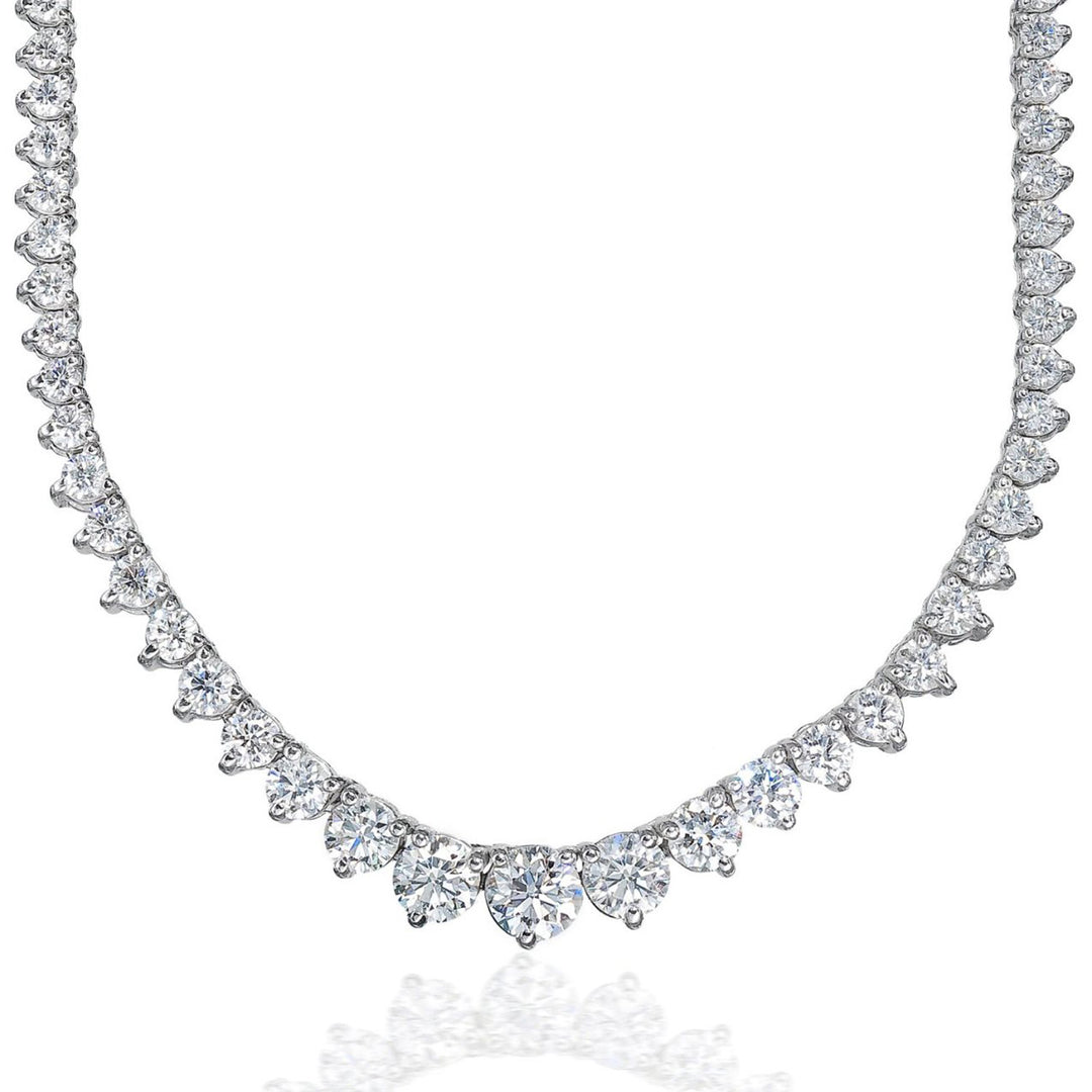 16"" Graduated tennis necklace in 18K WG with 3-prong set (152) round diamonds. D13.20ct.t.w.