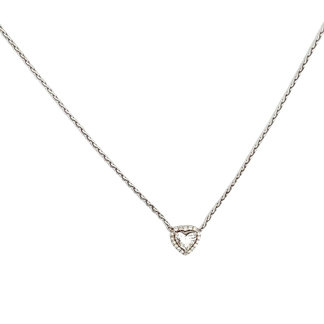 16"" Halo necklace with pre-set rounds around prong set heart shape diamond center stone. D0.51ct.t.w. (Center - 0.39ct.)