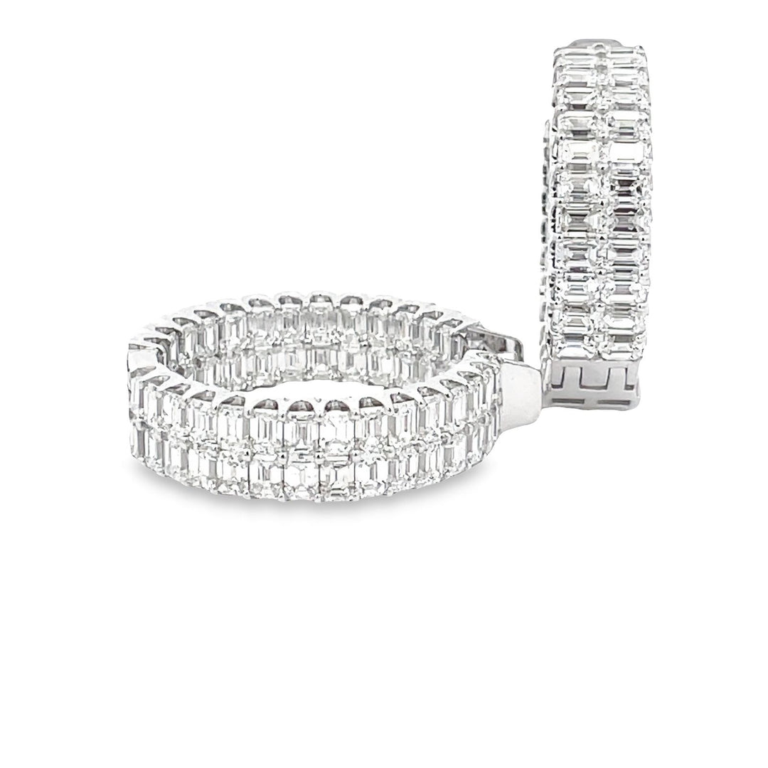 1"" Two-row inside out hoop earrings east to west style in 18K WG with prong set (112) emerald diamonds. D11.27ct.t.w.