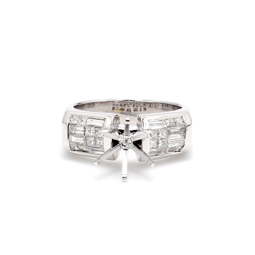 Semi-mount with baguette & princess cut diamonds.  D0.73ct.t.w.