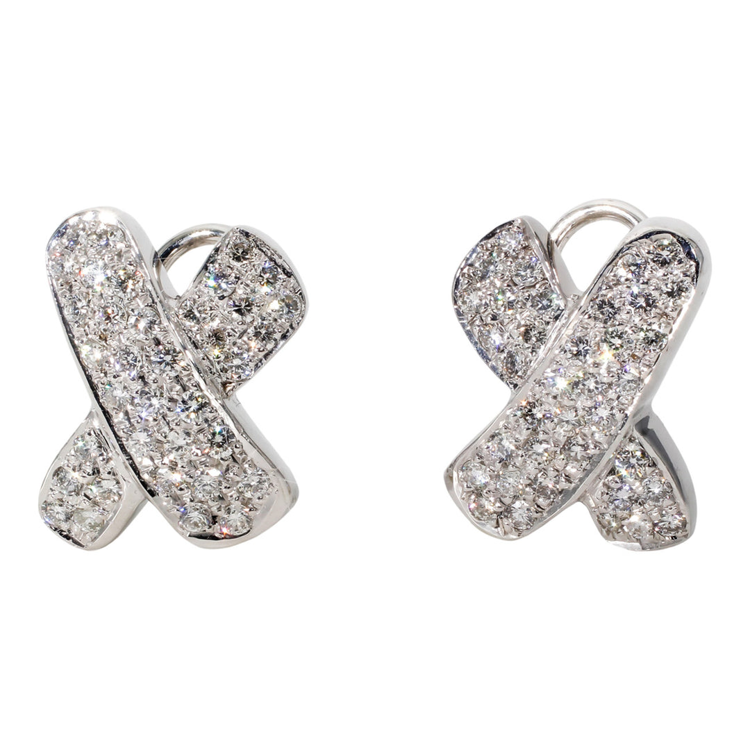 X-style french clip earrings with pave set round diamonds.  D1.80ct.t.w.