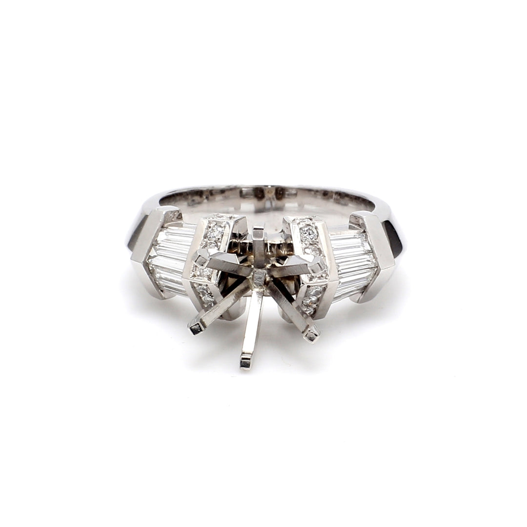 Semi-mount with baguette & round diamonds.  D0.77ct.t.w.