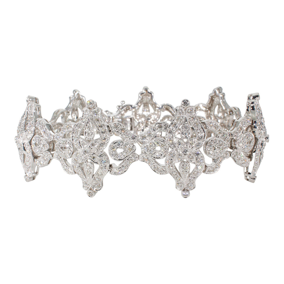 7"" Antique style bracelet in 18K WG with round diamonds.  D4.26ct.t.w.