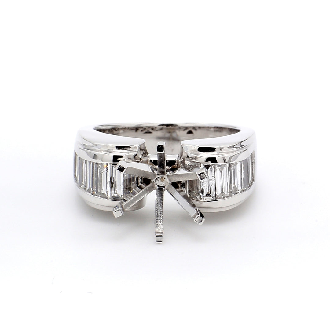 Apple shaped semi-mount in 18K WG with baguette diamonds.  D1.25ct.t.w.