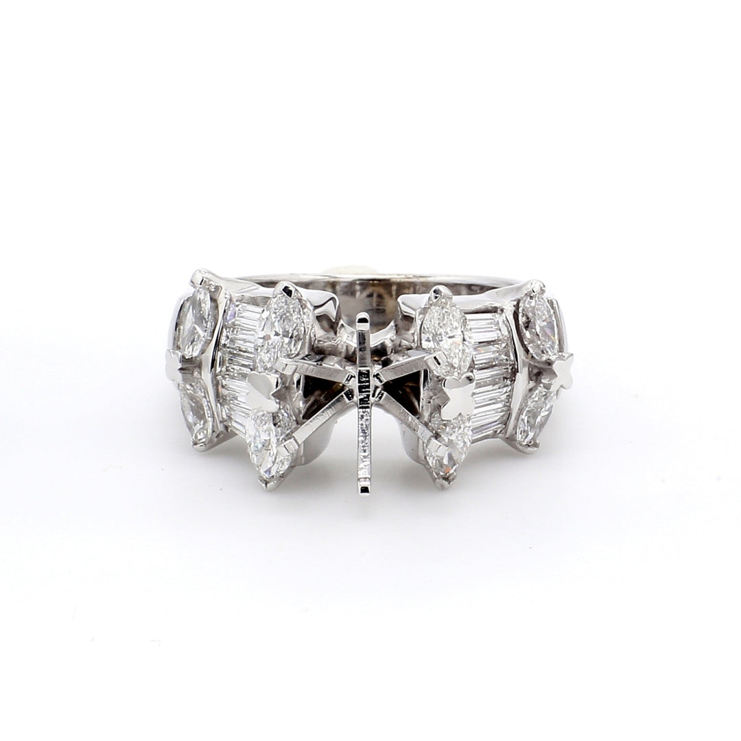 Semi-mount with 2-row alternating marquise & baguette diamonds.  D1.87ct.t.w.