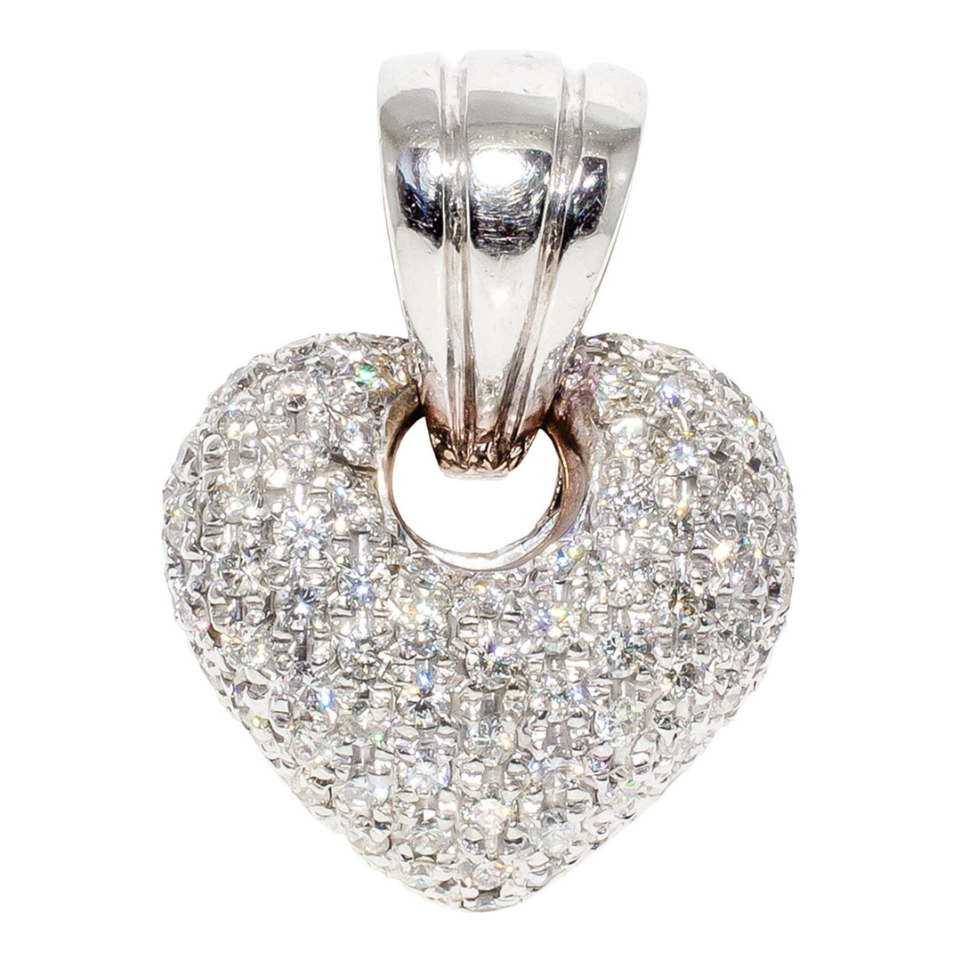 Puffed heart pendant in 14K two-tone with pave set round diamonds.  D2.50ct.t.w.