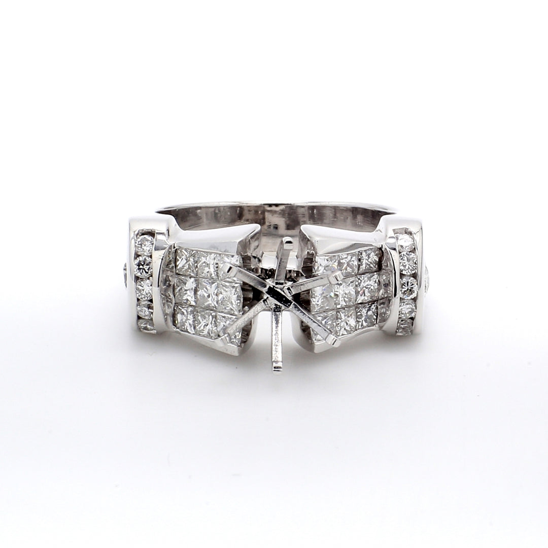 Semi-mount with 3-row princess cuts & round diamonds.  D1.21ct.t.w.