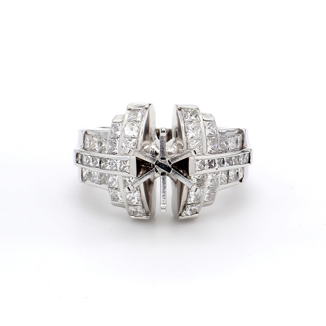 Step style semi-mount with princess cut diamonds.  D1.90ct.t.w.
