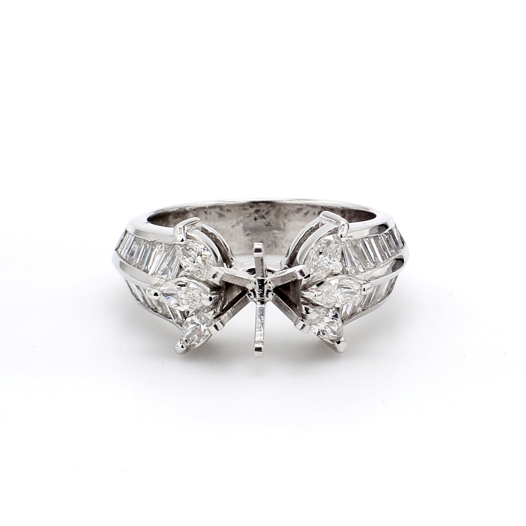 Semi-mount with marquise & baguette diamonds.  D1.80 ct.t.w.