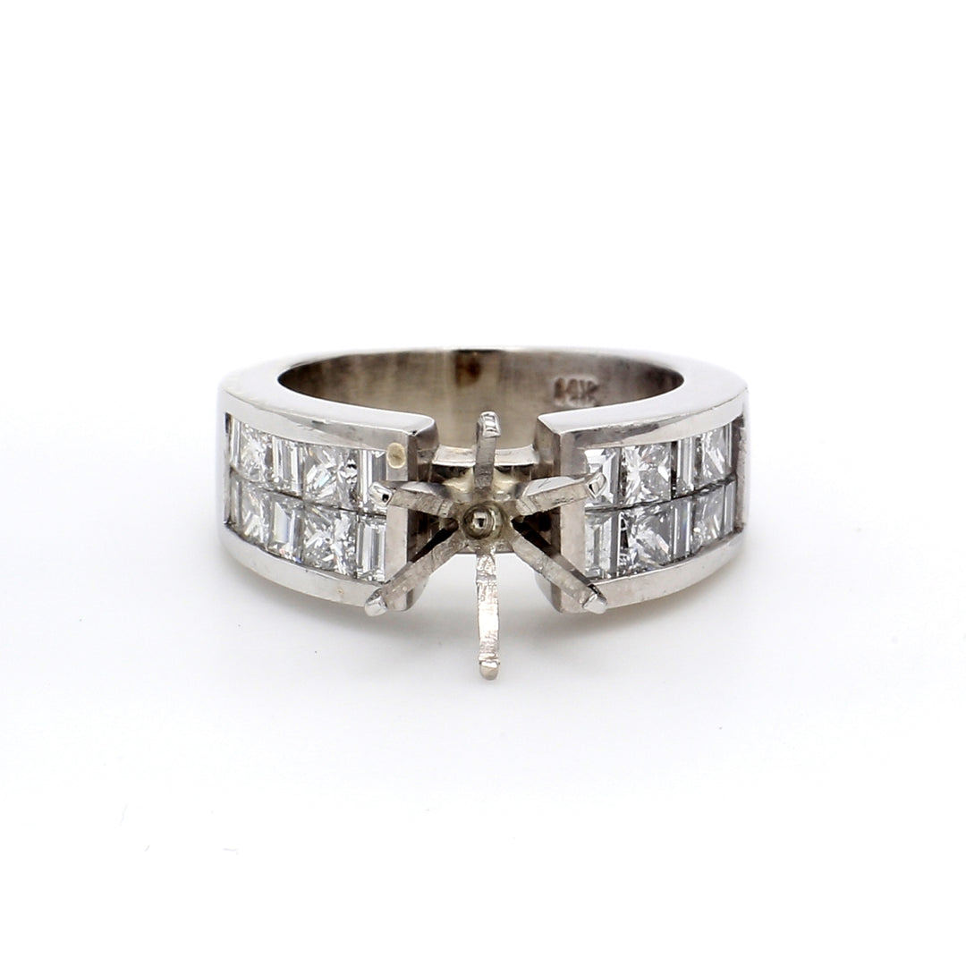 Semi-mount with alternating princess & baguette diamonds.  D 1.76ct.t.w.