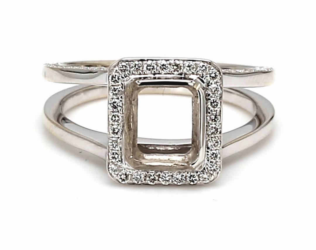Halo split-shank semi-mount in 18K WG with pave set round diamonds.  D0.52ct.t.w.