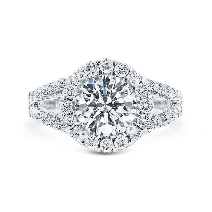 Halo split-shank semi-mount with round diamonds.  D0.84ct.t.w.