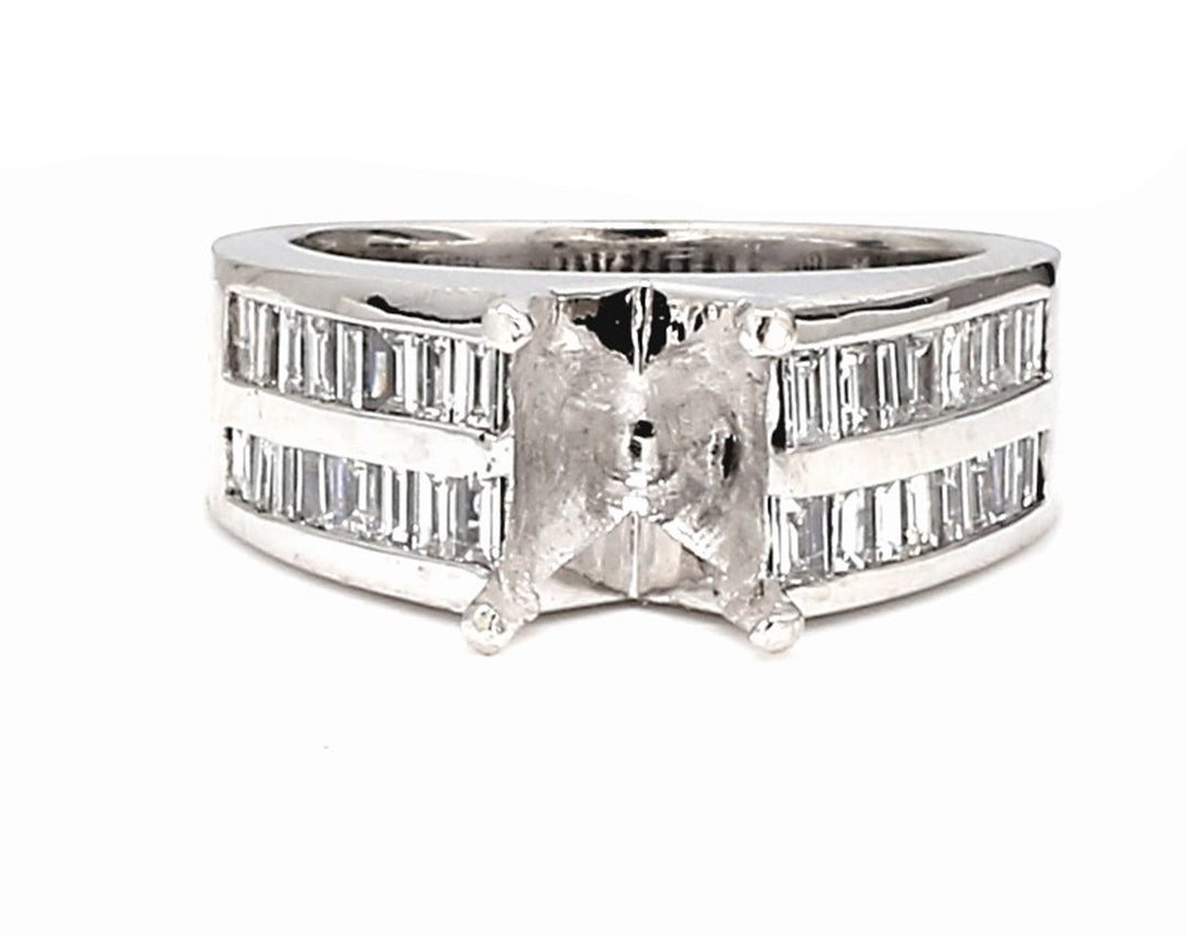 Semi-mount w/ 2-row channel set baguette diamonds.  D1.50ct.t.w.