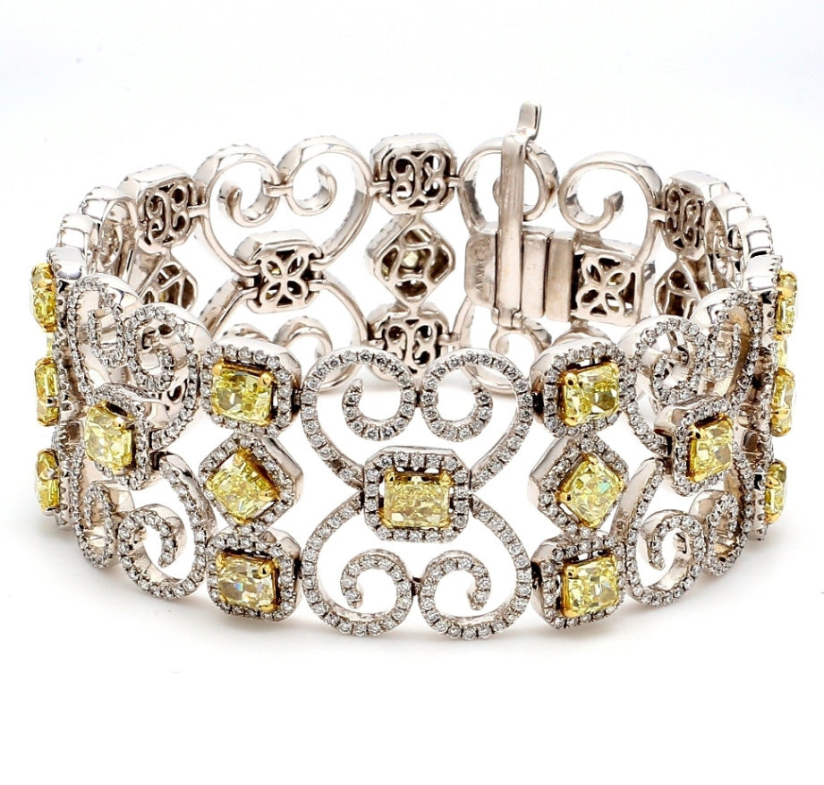 7"" Designer bracelet with round, radiant & cushion cut fancy yellow diamonds.  D21.81ct.t.w.