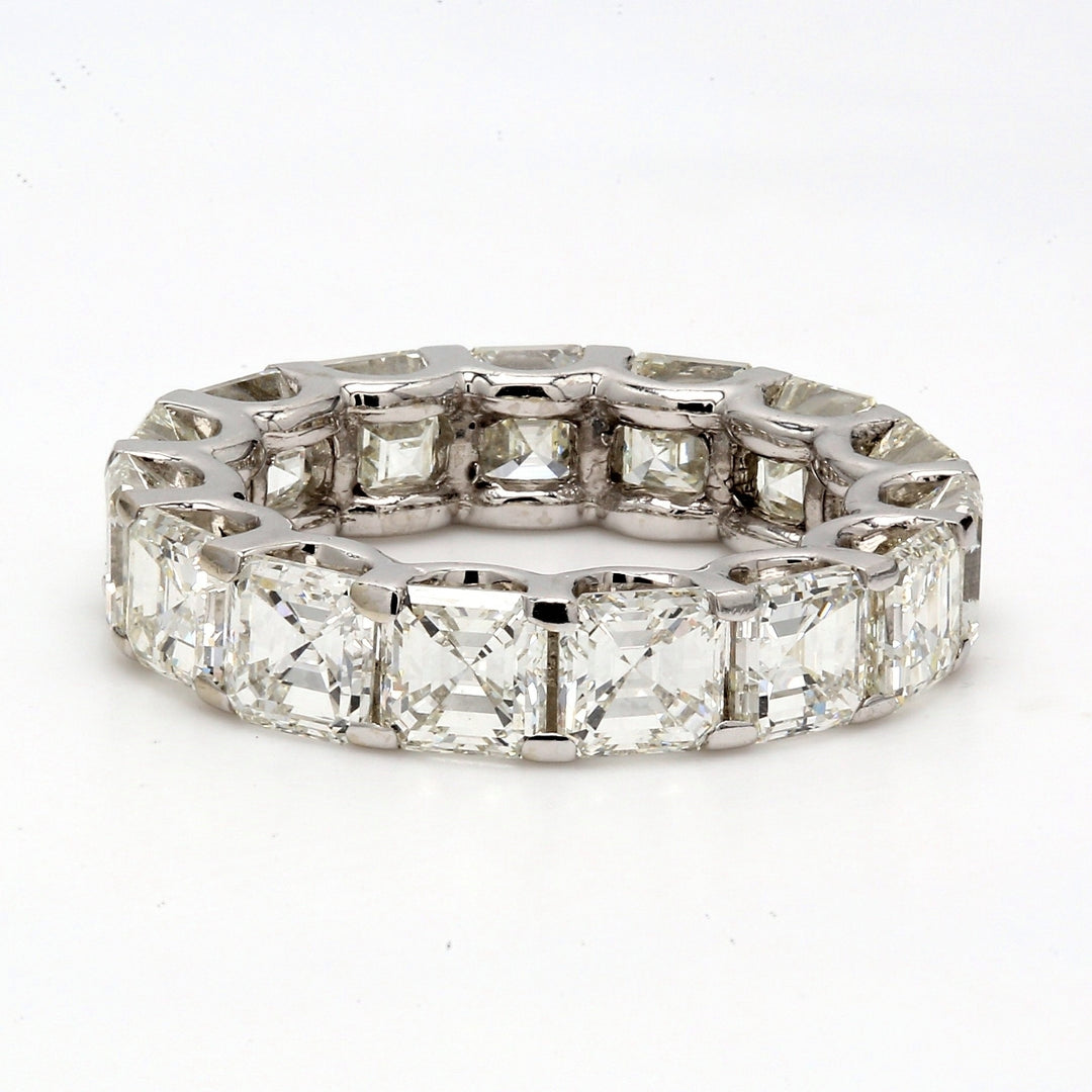 Eternity band with (15) asscher cut diamonds.  D7.43ct.t.w.  Size 5