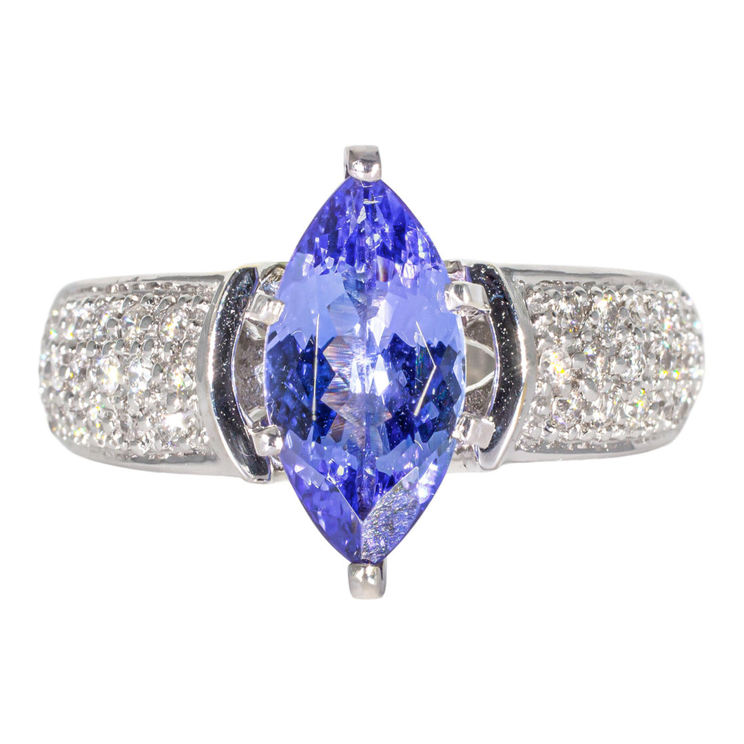 Ring in 18K WG with round diamonds & marquise cut tanzanite center.  D0.40ct.t.w.  Tanzanite 1.95ct.