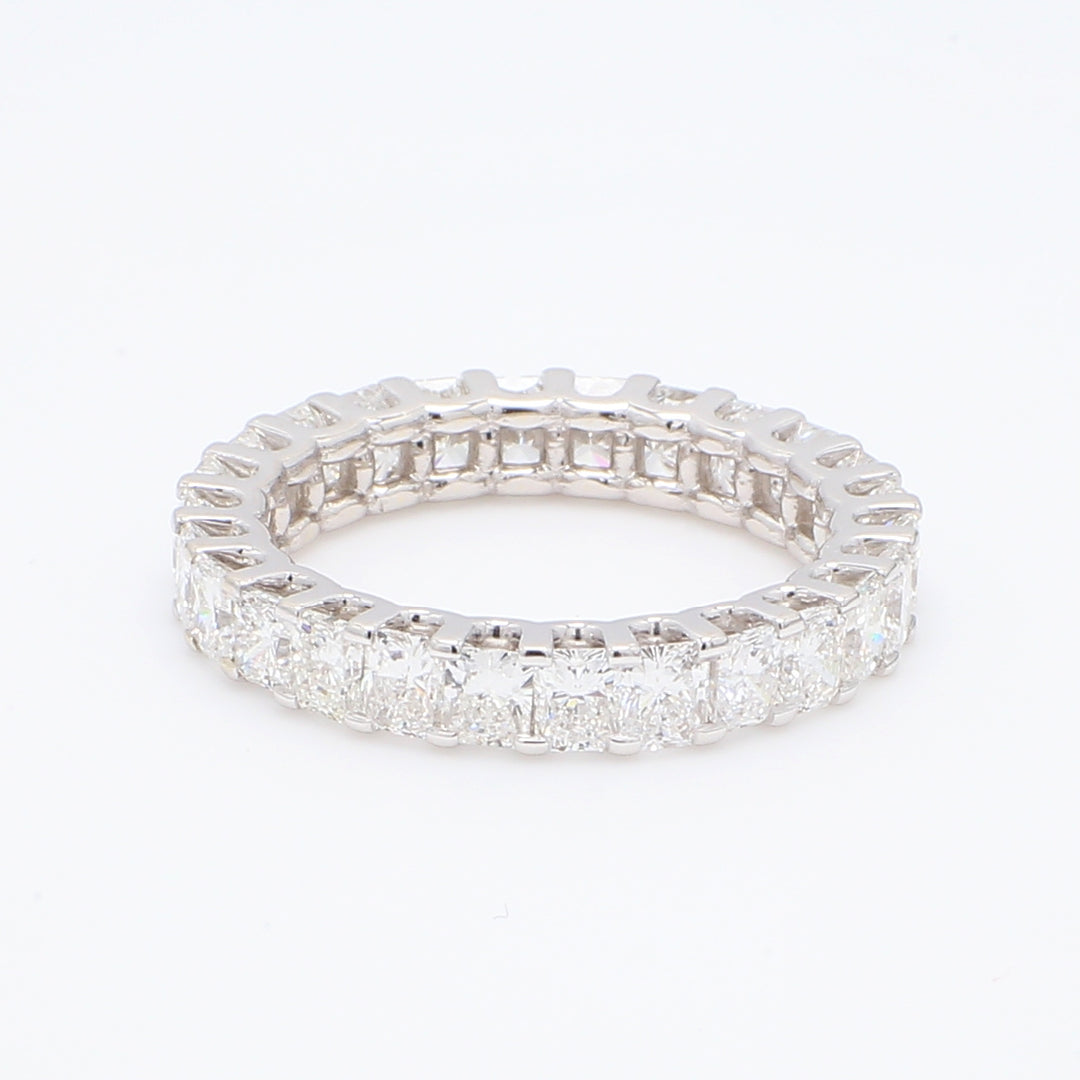 Eternity band in 18K WG with (26) radiant cut diamonds.  D3.70ct.t.w.  Size 6.5