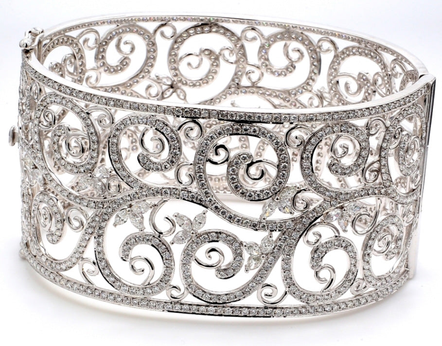 1.5"" Wide designer bangle with marquise & round diamonds.  D13.81ct.t.w.