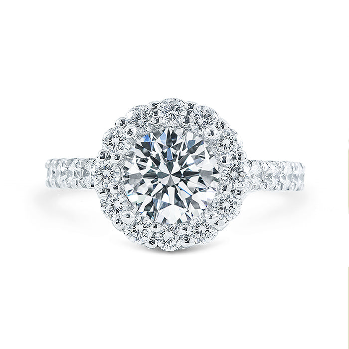 Halo semi-mount with round diamonds.  D1.09ct.t.w.