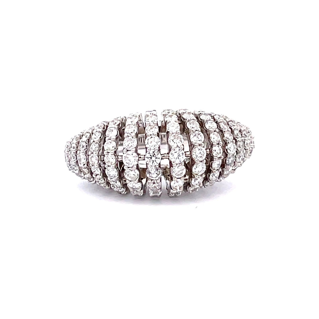 Fashion ring with graduated shared prong set round diamonds.  D4.20ct.t.w.