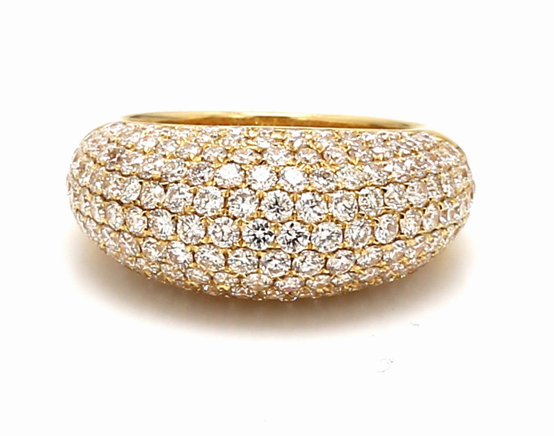 Dome band in 18K YG with graduating 11-row pave set round diamonds.  D2.73ct.t.w.