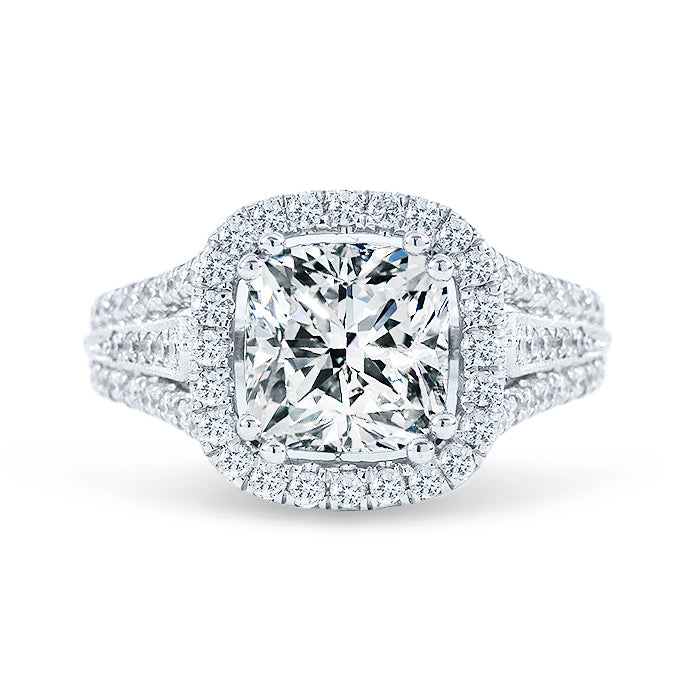 Halo multi shank semi-mount with milgrain and U-prong set round diamonds.  D0.68ct.t.w.