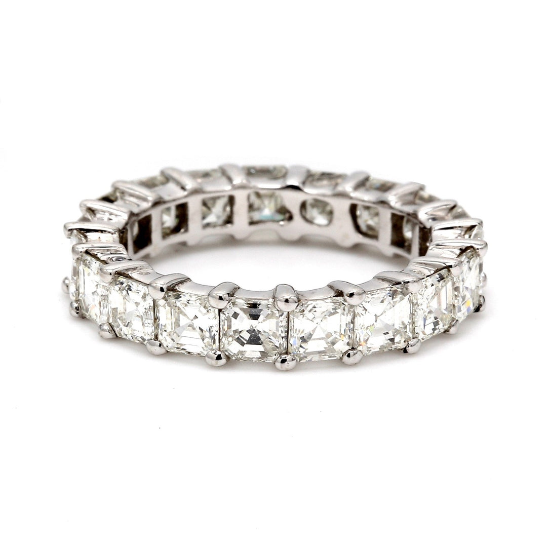 Eternity band with shared prong set asscher cut diamonds.  D4.03ct.t.w.