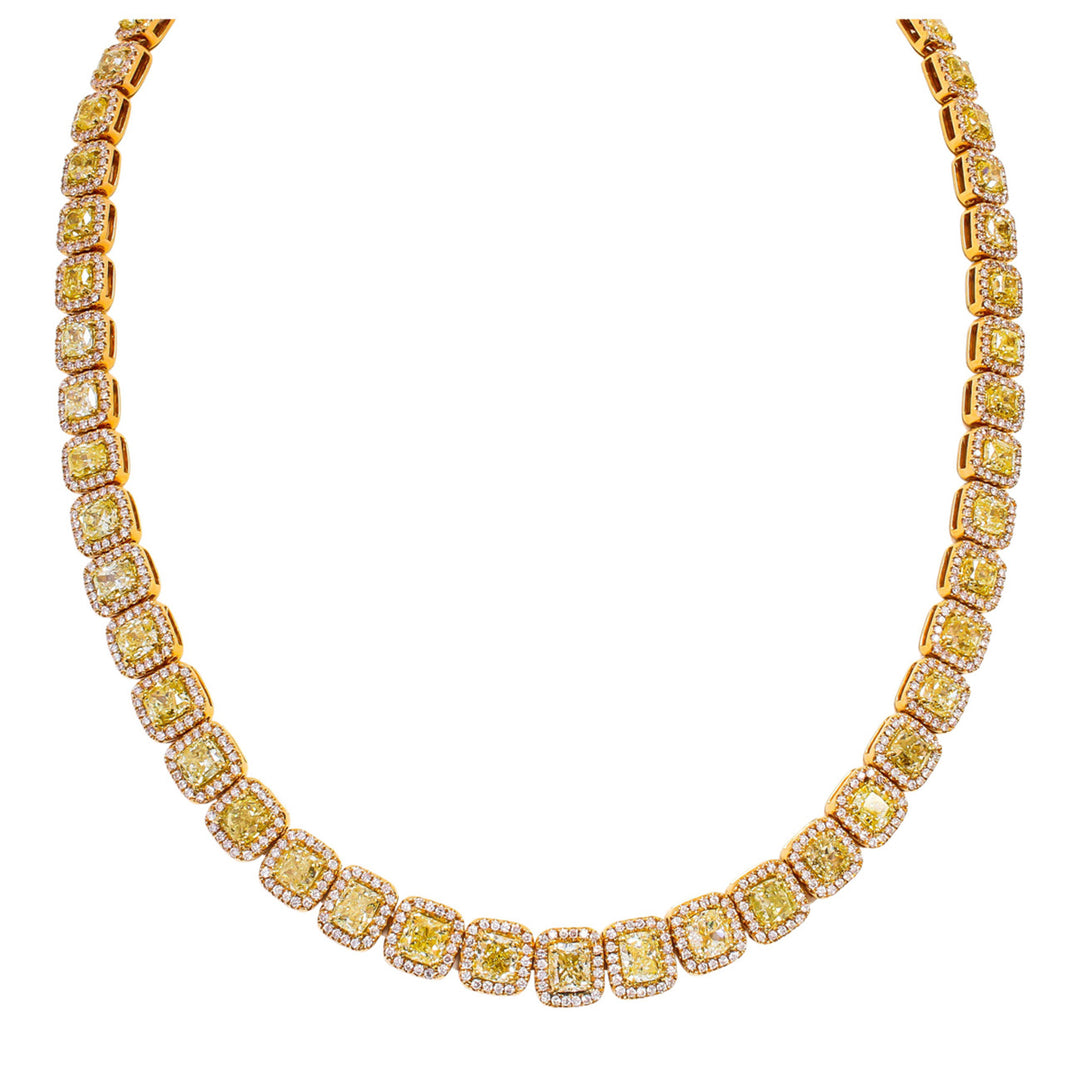 Halo necklace in 18K RG with (55) FY cushion cut diamond center stones.  D44.08ct.t.w.