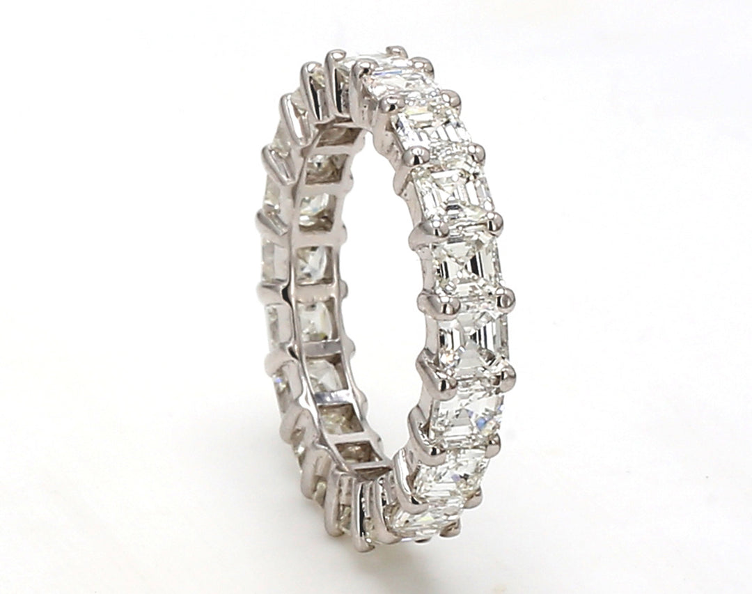 Eternity band with shared prong set (20) asscher cut diamonds.  D4.39ct.t.w.