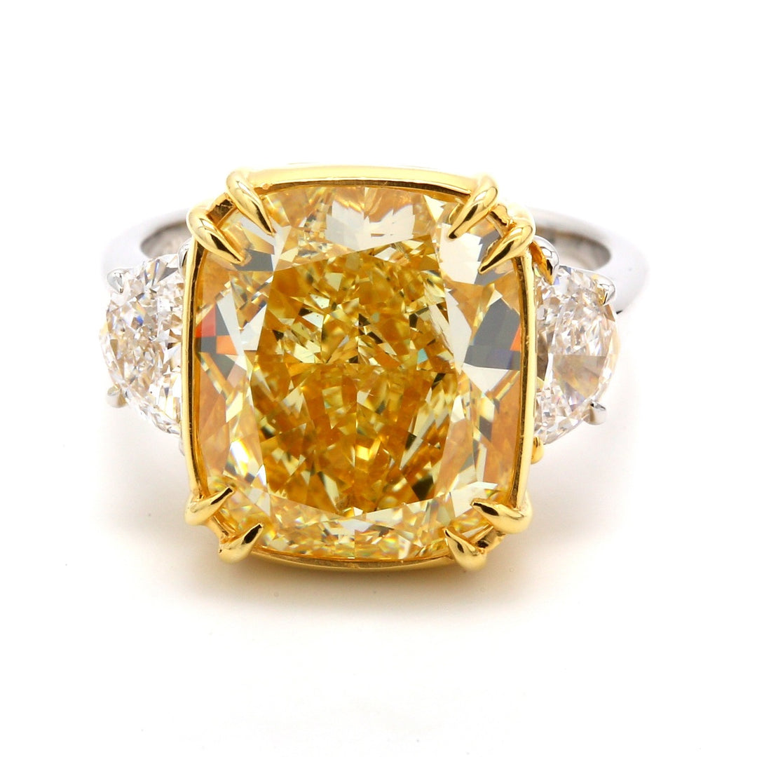 3-stone semi-mount in platinum, with 18K YG filligree basket, & 4-prong set half moon diamond sides.  D1.13ct.t.w.