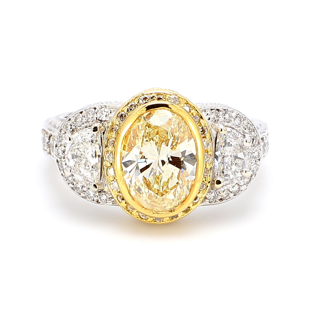 Halo semi-mount in 18K WG with half moon sides & pre-set round diamonds.  D0.60ct.t.w.