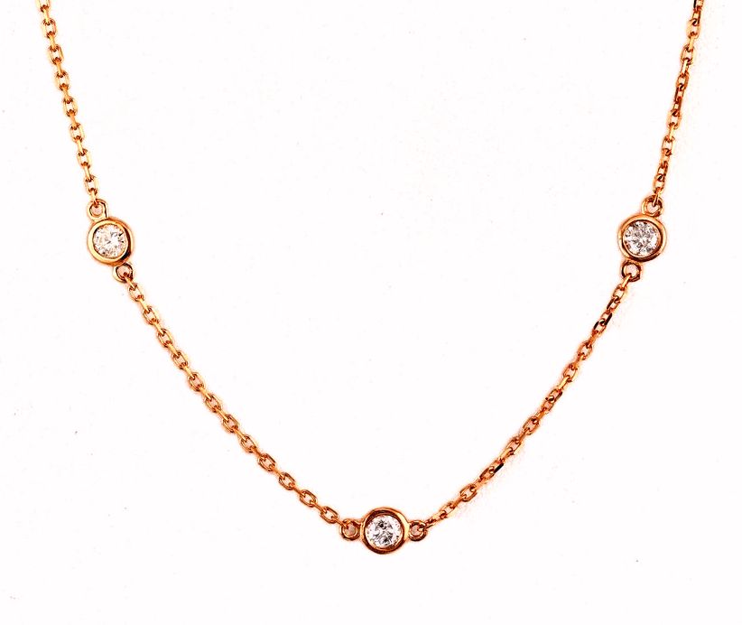 18"" Diamonds by the yard necklace in rose gold with bezel set round diamonds.  D2.50ct.t.w.