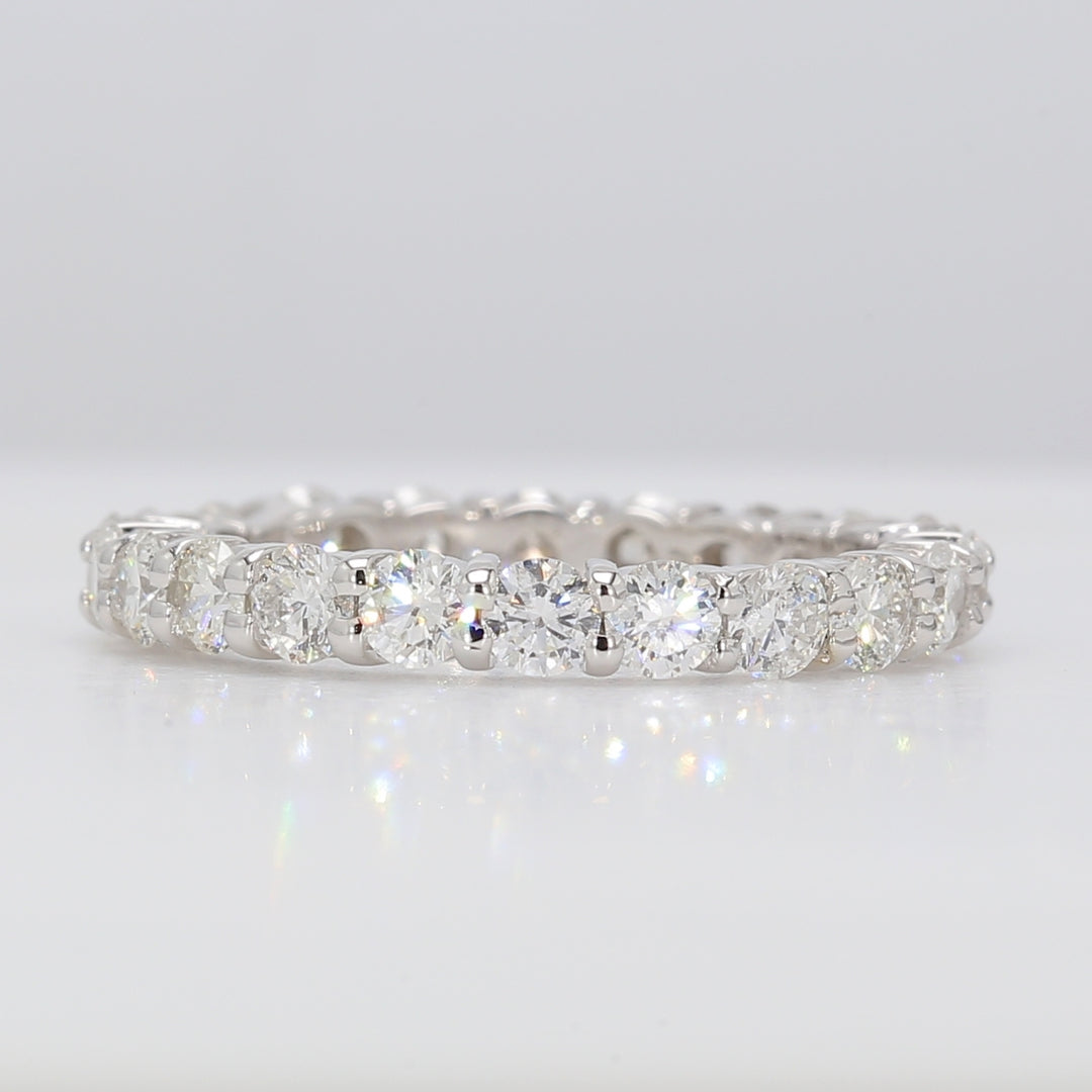 Eternity band with shared prong set round diamonds.  D1.68ct.t.w.  Size 5.5
