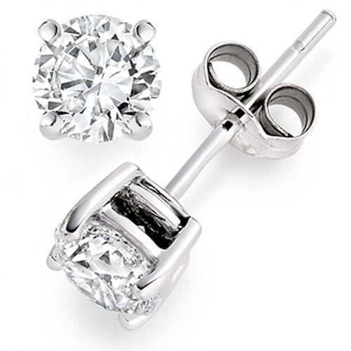 Push back stud earrings with 4-prong set USA certified E/SI3 round diamonds.  D1.35ct.t.w.