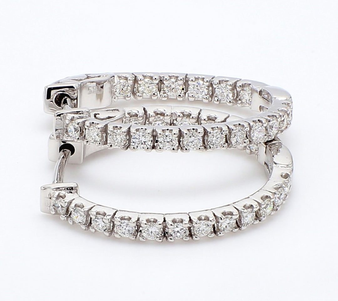 0.75"" Inside out hoop earrings with 4-prong set (34) round diamonds & with special spring lock.  D1.14ct.t.w.