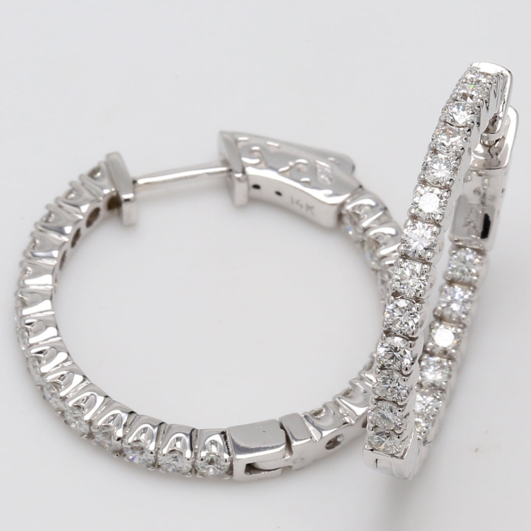1"" Inside out hoop earrings with 4-prong set round diamonds.  D1.52ct.t.w.