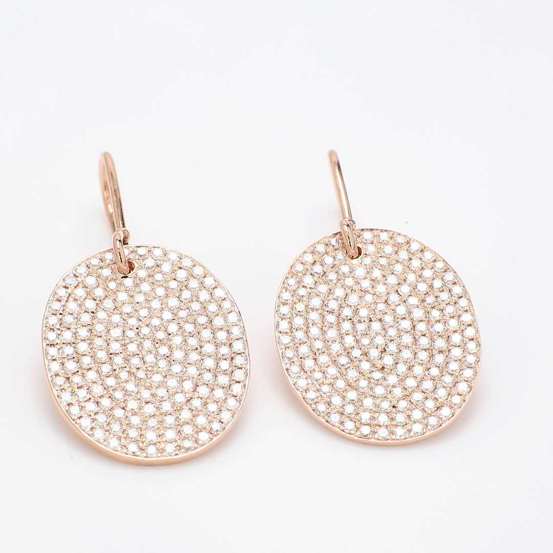 Dangling earrings in 18K RG with pave set round diamonds.  D3.45ct.t.w.