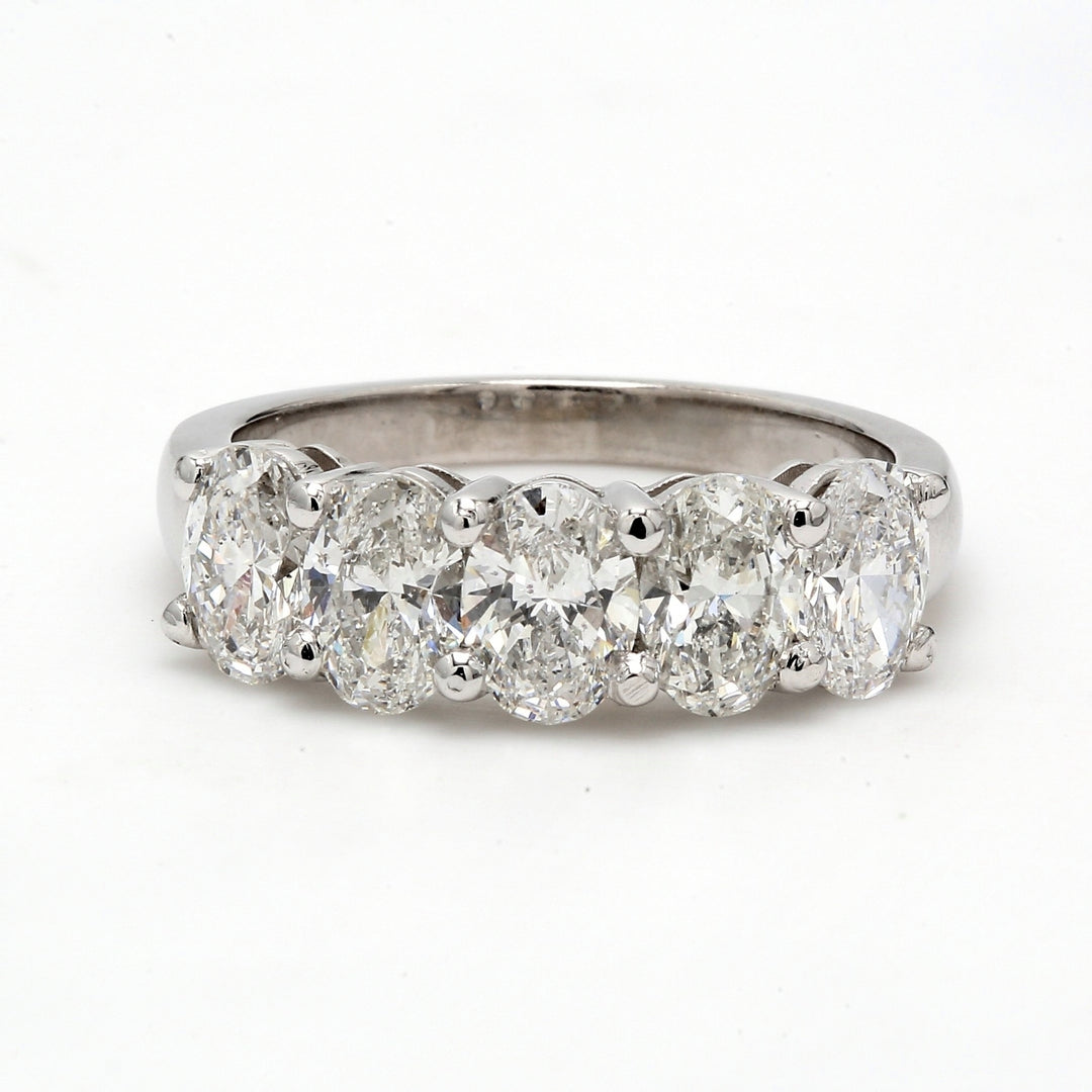 5-stone band in platinum with shared prong set oval cut diamonds.  D2.55ct.t.w.  Size 7